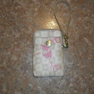 Coach Phone Case Wristlet Pink Butterflys EUC LQQK